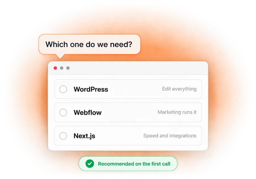 Choosing between WordPress, Webflow and Next.js